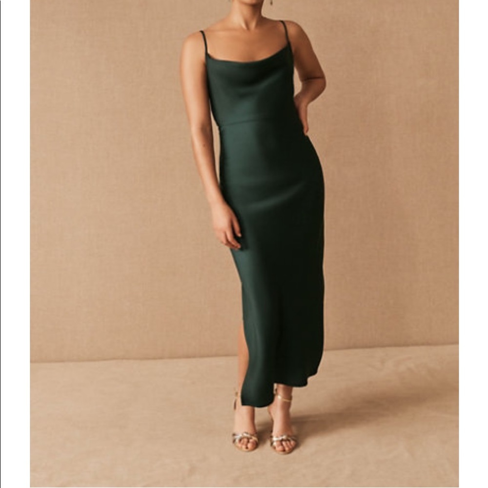 BHLDN Satin dark emerald dress
